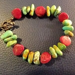 Turquoise Coral Bracelet Sterling Silver